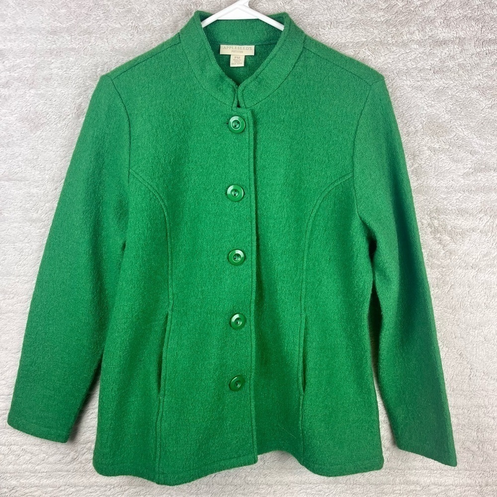 Womens 100% Wool Kelly Green Blazer Medium Petite Holiday Preppy Minimalist